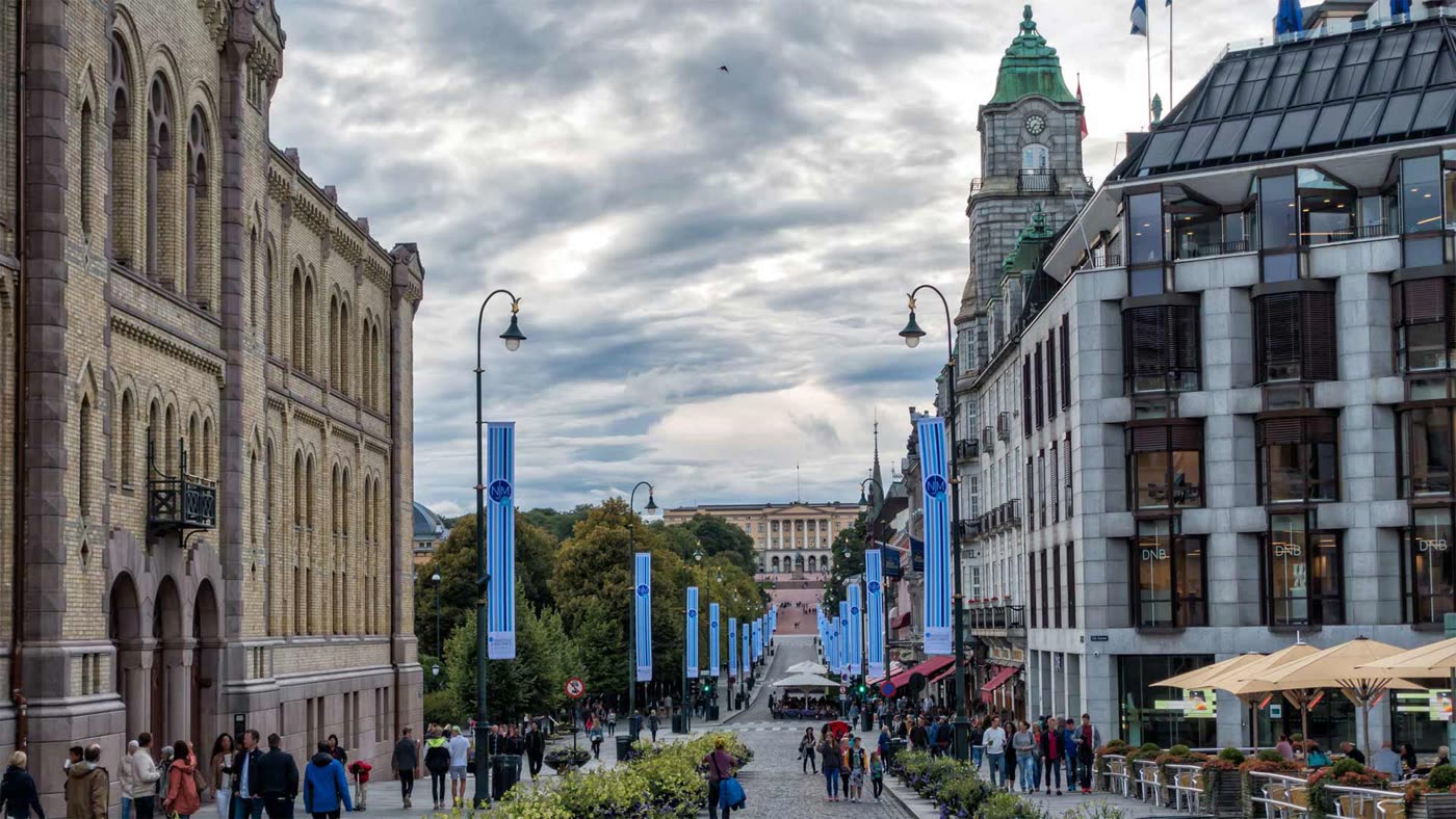 Karl Johans gate toward the Royal Palace in Oslo